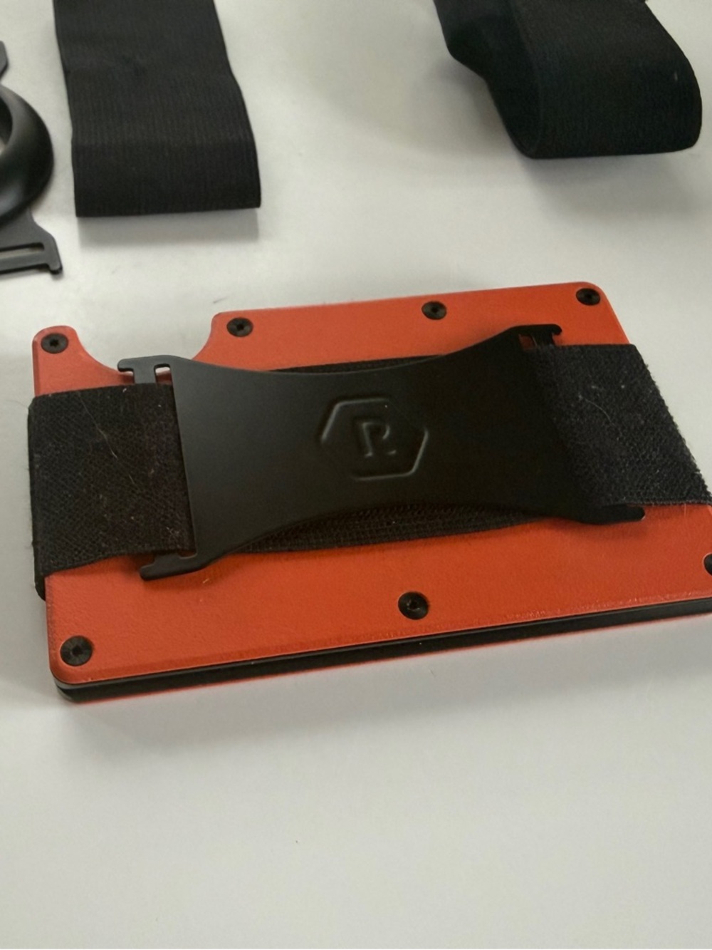 Ridge Slim Orange Card Wallet with Black Money Clip (also Apple AirTag clip)